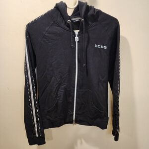 BCBGMAXZARIA Women's black zip-up cotton  Hooded sweater size L